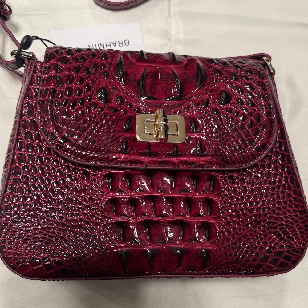 Brahmin Gianna Cherry Crocodile-Embossed Crossbody Bag